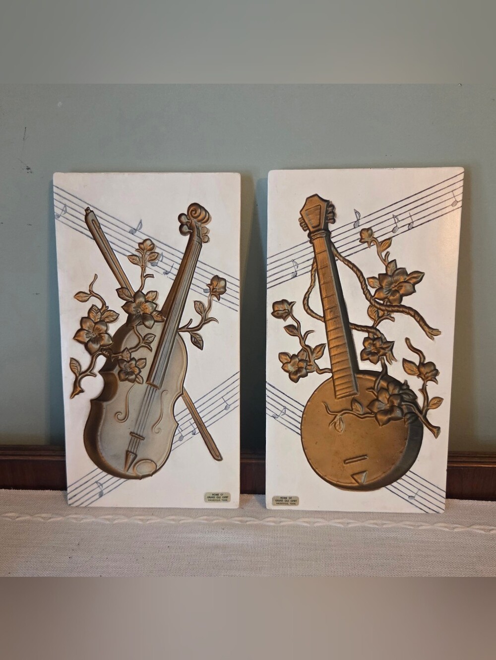 Vintage MCM Enesco Chalkware Wall Plaques Celebrating The Grand Ole Opry
